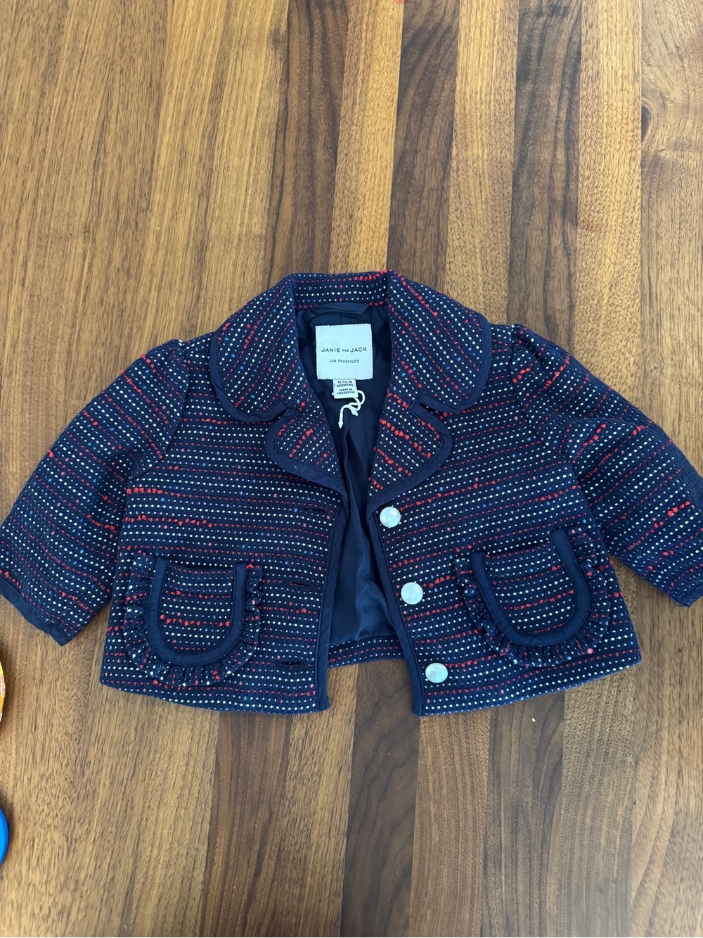 Janie and Jack Navy and Red Dotted Quilted Toddler Blazer